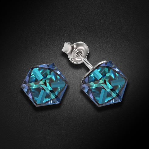 Sudraba auskari "Rubikona II (Bermuda Blue)" ar Swarovski™ kristāliem